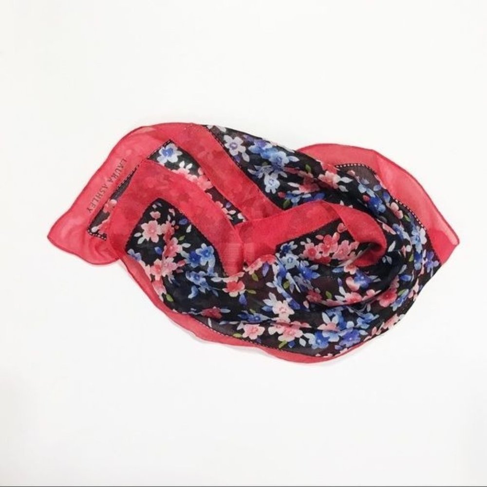 LAURA ASHLEY Floral Print 100% Silk Scarf